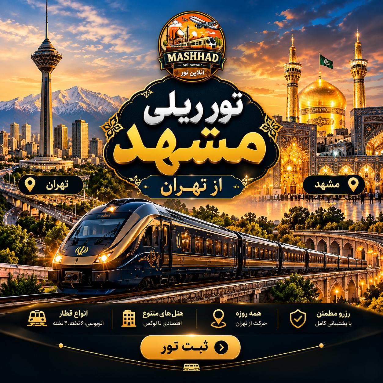 تور ریلی مشهد از تهران — ۴ شب اقامت